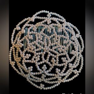 New handmade white color beaded wedding headpiece / Kippah